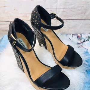 Not rated black and gold wedge sandals sz7.5